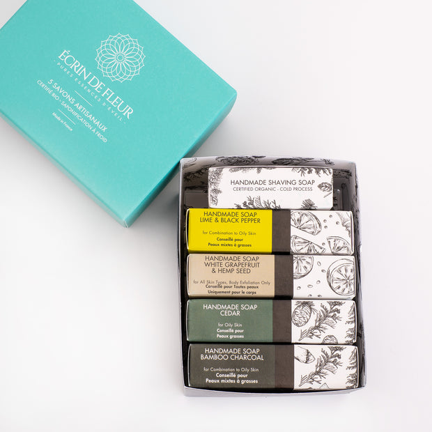 Handmade Men's Soap 5-pack (Cedar, Lime & Black Pepper, Charcoal, White Grapefruit, Cedar Shaving)