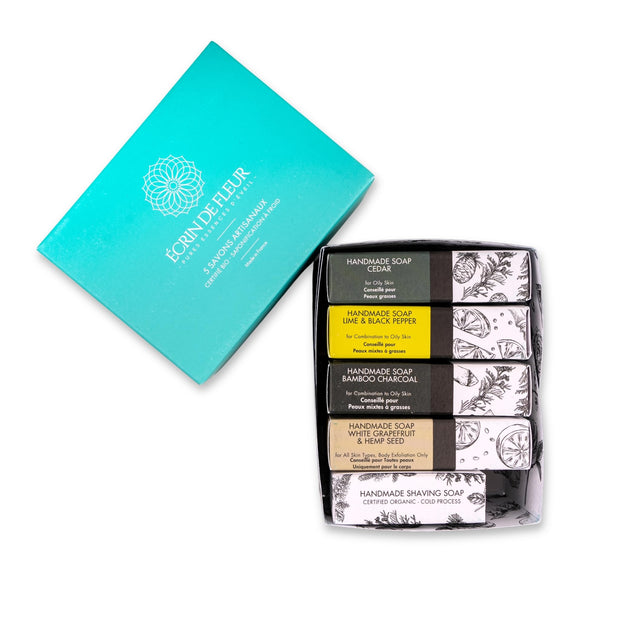 Handmade Men's Soap 5-pack (Cedar, Lime & Black Pepper, Charcoal, White Grapefruit, Cedar Shaving)